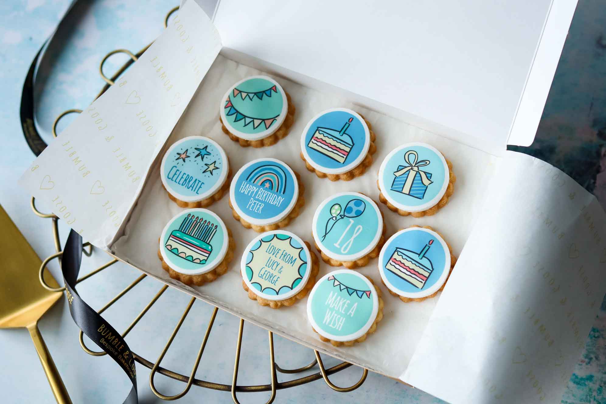 personalised birthday biscuits delivered blue