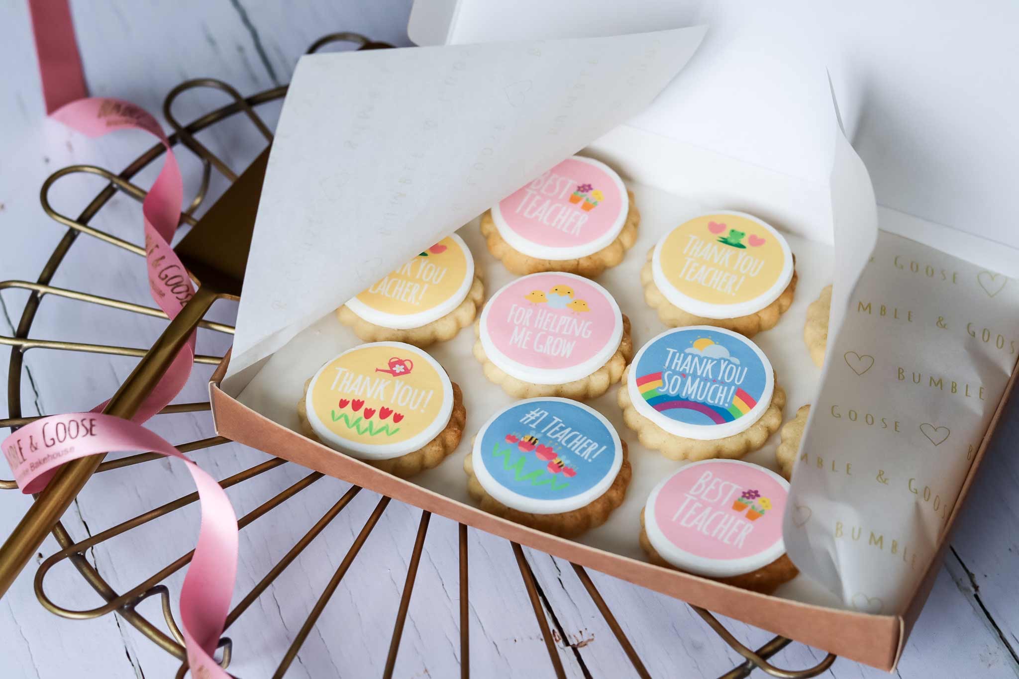 The best teacher gifts 2022 - personalised biscuits from Bumble and Goose