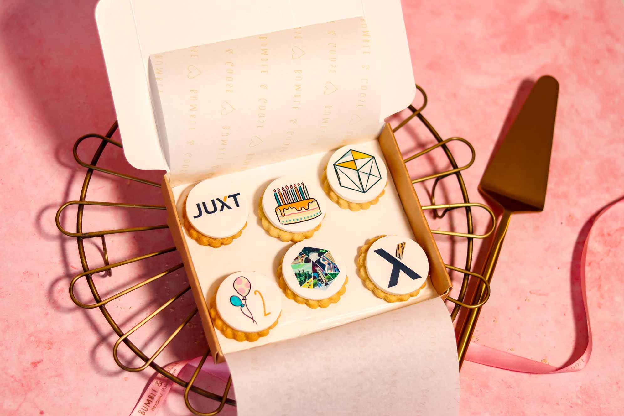 two year work anniversary biscuits made for JUXT staff