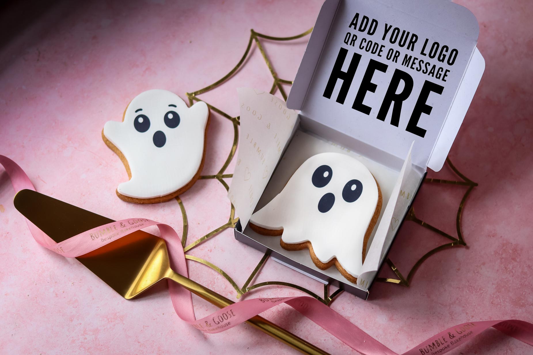 Halloween Ghost Cookies with logo and personalised gift box