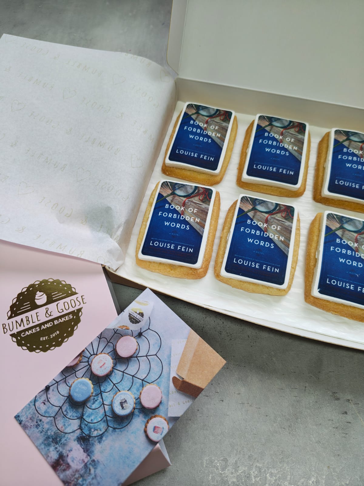 Personalised Book Cover Biscuits featuring The Lost Chateau book cover by Dinah Jefferies, handmade for book launches, author gifts and publishing events.