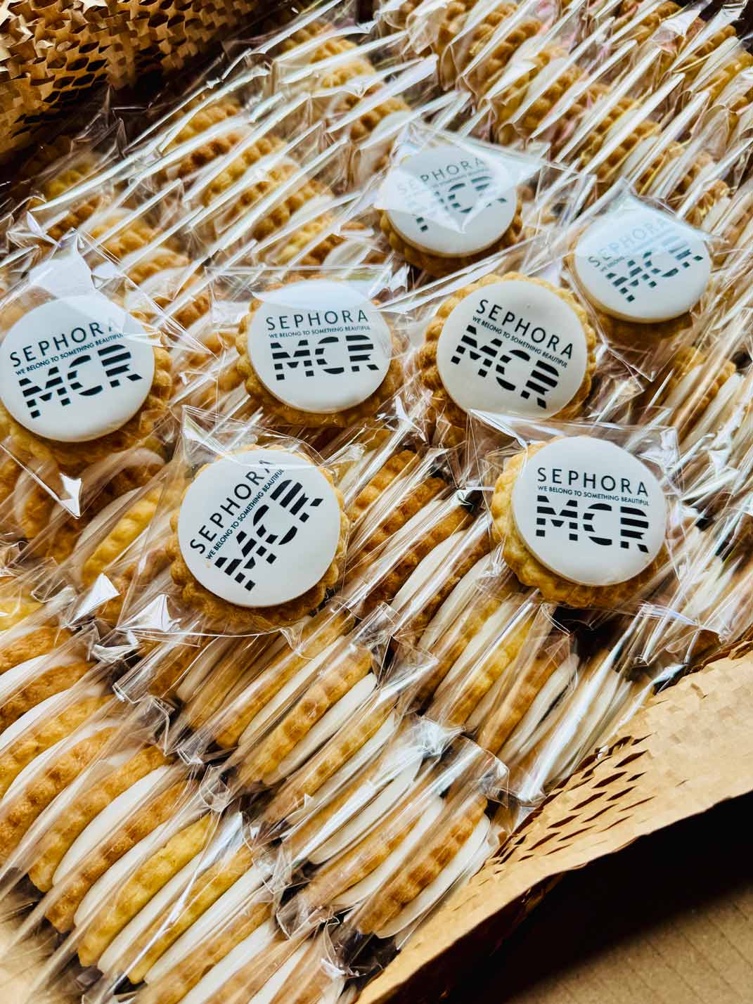 Sephora MCR branded biscuits in bulk individually wrapped Manchester store opening Bumble & Goose