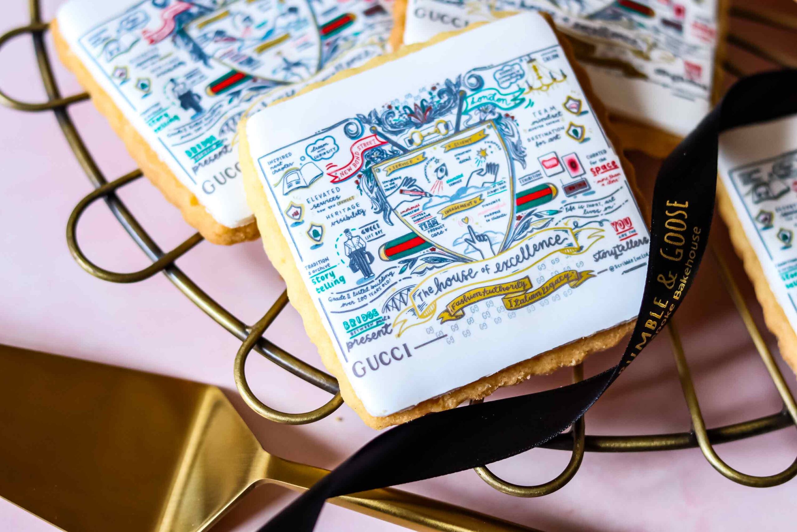 Gucci branded biscuits corporate event Bumble & Goose