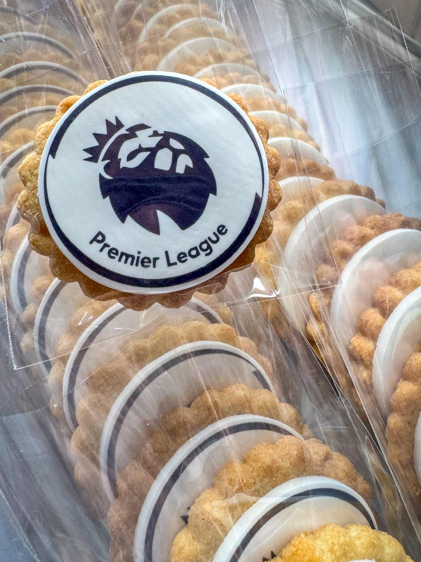 Premier League branded biscuits in bulk individually wrapped custom personalised biscuits for corporate hampers by Bumble & Goose