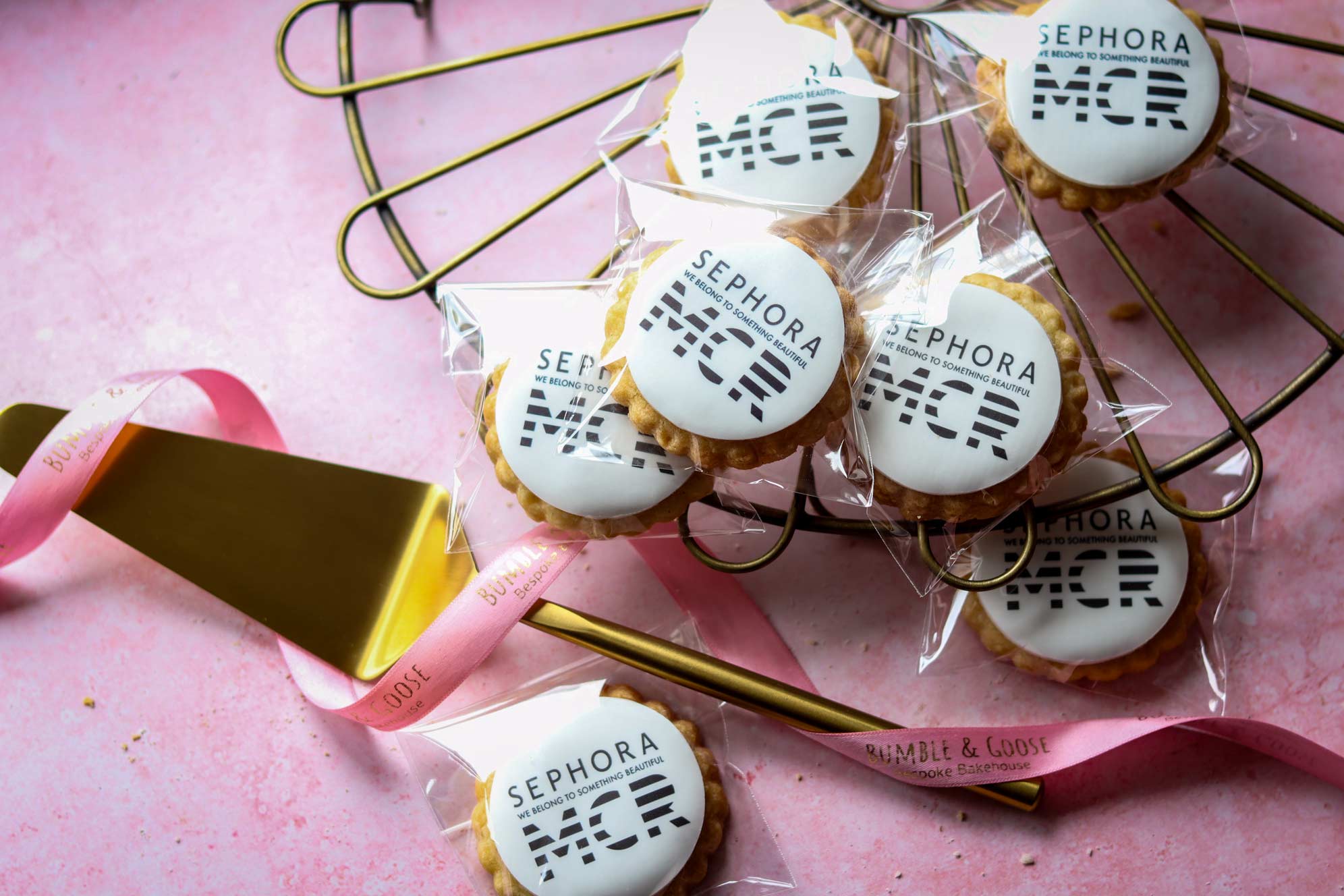 Sephora MCR We Belong to Something Beautiful branded biscuits Manchester store opening custom personalised biscuits Bumble & Goose